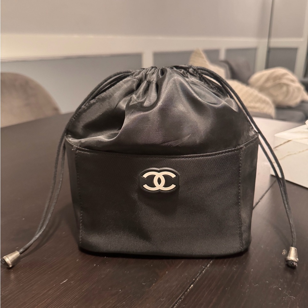 Chanel Black Bucket Drawstring Makeup Bag